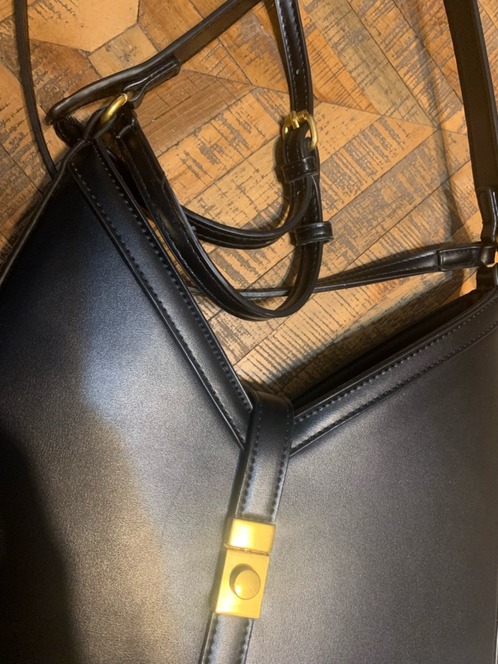 Miztique Black Faux Leather Shoulder Bag with Gold Accent - Picture 2 of 11